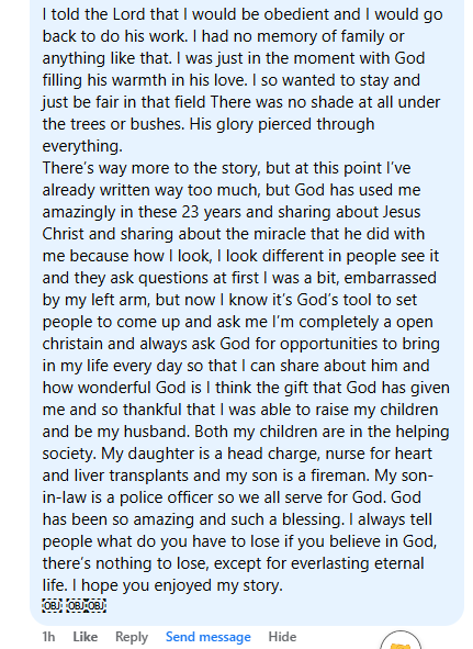 Kim Taylor-Redman's miracle story screenshot.