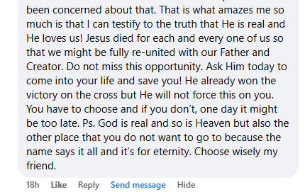 Angela's miracle story comment.