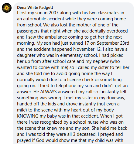 Dena's miracle story comment.