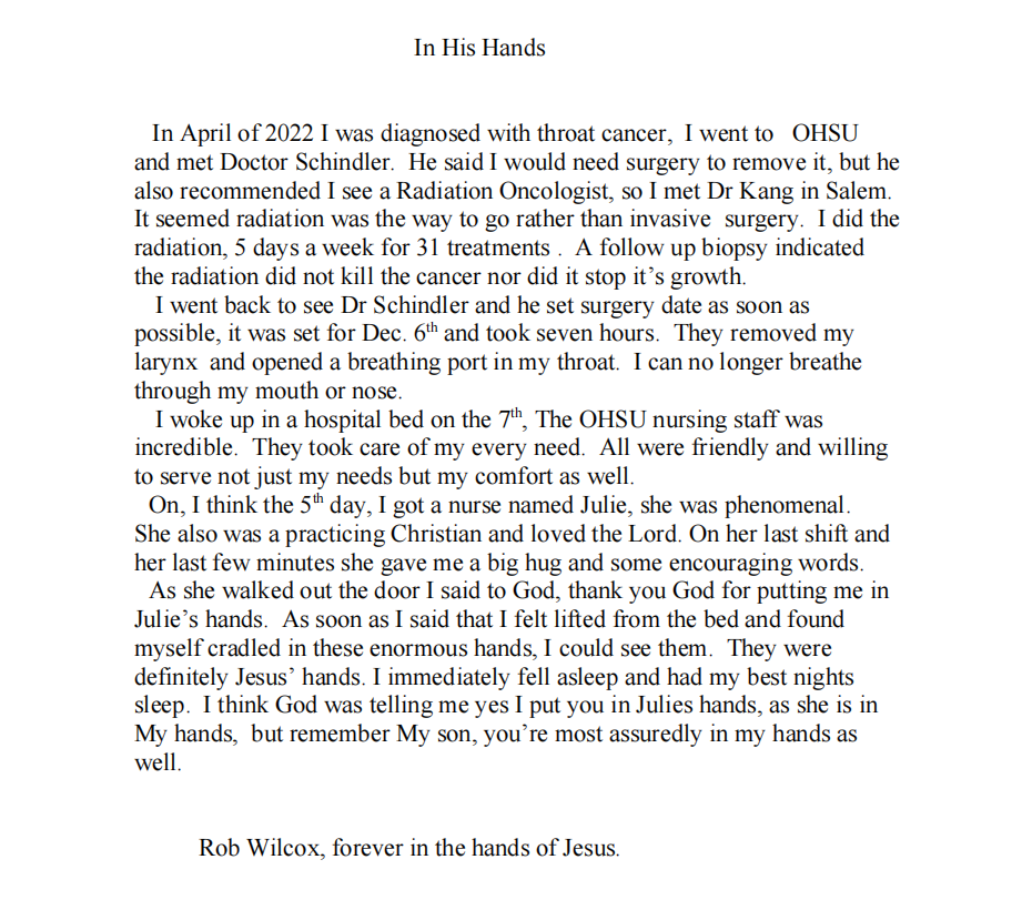 Rob's miracle story, emailed to me in September 2026.