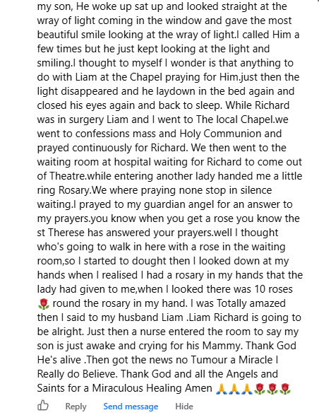 Barbara's miracle story was shared with me.